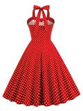 Sexy Halter Evening Vintage Party Summer Cotton Dresses for Women Polka Dot Fit and Flare Backless Swing Dress