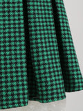 Green Houndstooth Plaid Vintage Pleated Skirts for Women Autumn Winter Elegant Knee Length Rockabilly Skirt