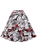 Floral Print Cotton Midi Skirts for Women Summer 50s Vintage Zipper Back A-Line Elegant Swing Skirt