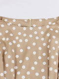 Khaki Color High Waist Elegant Polka Dot Women Vintage Long Dress Sleeveless Pocket Side Ladies Midi Retro Dresses