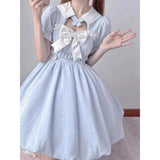 Elegant Puff Sleeve Women Summer A-line Blue Kawaii Japanese Lolita Dress