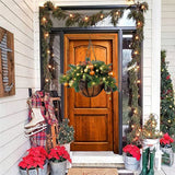 Pre-lit Artificial Christmas Hanging Basket-mixed Decorations And White LED Lights-frosted Berries Ornaments Hanging Decoration