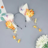 Spring Summer Fox Ear Shape Hair Hoop with Tassel Flower Decors Hair Holder Cosplay Party Headwear for Teenagers Adult