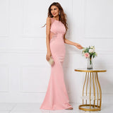 Pink Soft Satin See Through Appliques Beading Long Evening Elegant Party Maxi Dress Long Bridesmaid Dress