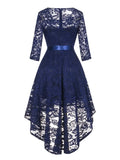 Vintage Robe Floral Lace Elegant High Low Hem Maxi Dress for Women O-Neck 3/4 Length Sleeve Evening Party Dresses