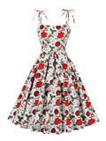 Multicolor Print Christmas Dress Women Spaghetti Strap Sexy Female Party Cocktail Clothes Vintage Pleated Dresses