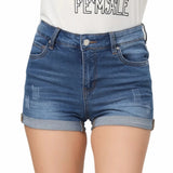 Women's Denim Shorts Mid Rise Ripped Jean Shorts Casual Summer Stretchy Cuffed Hem Hot Short Jean Pants with Pocket
