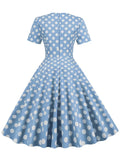Yellow Elegant Dresses for Women High Waist Rockabilly Vintage Swing Dress Short Sleeve Summer Clothes Polka Dot