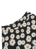 Daisy Floral Retro Style A-Line Midi Skirts for Women Concealed Zipper Back Vintage Clothes Pinup Black Skirt