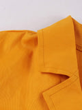 Ginger Solid Notched Collar Button Vintage Formal Occasion Dresses Women Short Sleeve Belted Pocket Cotton Midi Dress