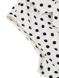 Notched Collar Double Breasted White Cotton Dresses Women Sleeveless Polka Dot Vintage Rockabilly Midi Dress