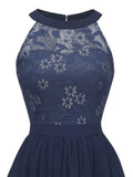 Lace and Chiffon Pleated Summer Elegant Women Midi Dresses Sleeveless Vintage High Waist Fit and Flare Party Dress