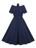 Peter Pan Collar Short Sleeve Elegant Formal Cotton Dresses Fall Vintage Fashion Women Clothing 50s Rockabilly Dress