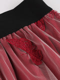 Butterfly Decoration Embroidered Mesh Pleated Long Skirt Elastic Waist Women Casual A-Line Midi Skirts