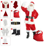 Red Deluxe Velvet 9-piece Christmas Party Men Children Family Costume Santa Claus Adult Christmas Cosplay Costume