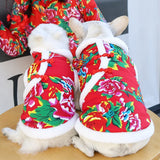 New Year's Outfit Fatou Northeast Large Flower Cotton Coat Dogs and Cats Autumn and Winter Pet Clothes