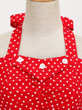 Halter Neck Button 50s Pinup Polka Dot Lace-Up Back Corset Dress Vintage Party Women Backless Cotton Elegant Red Dresses