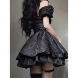 Gothic Black Mini Women Vintage Sexy Spaghetti Strap High Waist 90s Egirl Punk Grunge Slim Party Club Dress