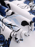Square Neck Black and Floral Print 50s Robe Vintage Dress Fall Outfits Women Half Sleeve Cotton Midi Dresses