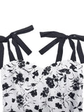 Sweetheart Neck Floral Print Pleated Midi Dresses for Women Knot Strap Shirred Back Summer Vacation Party Vintage Dress