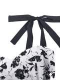 Sweetheart Neck Floral Print Pleated Midi Dresses for Women Knot Strap Shirred Back Summer Vacation Party Vintage Dress