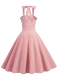 Lavender Elegant Party Swing Dress Halter High Waist 50s Vintage Style Women Fit and Flare Backless Retro Outfits