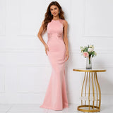Pink Soft Satin See Through Appliques Beading Long Evening Elegant Party Maxi Dress Long Bridesmaid Dress