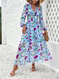 2024 Holiday Casual Summer Midi Long Women's Dress Hollowed Out Back V Neck Long Sleeve Vintage Elegant Beach Maxi Party Dresses