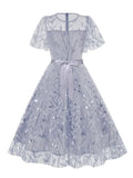 Sequins Leaf Embroidered Mesh Overlay Elegant Dresses for Women Vintage Cocktail Party Luxury Long Dress