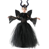 Halloween Costume Maleficent Tutu Wednesday Girls Cosplay Evil Queen Black Mesh Princess Dress
