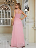 Ruched Lace Chiffon Formal Evening Dress Elegant Beading Party Gown