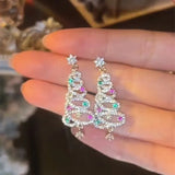 New Full Inlaid Colorful Zircon Christmas Tree Tassel Women Personality Earrings Party Jewelry Gift