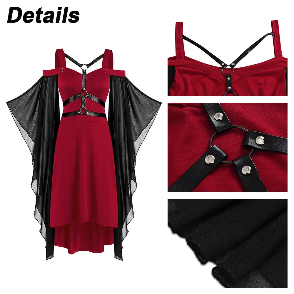 Halloween Gothic Women Y2K Crop Skirt Vintage Black Red Elegant Sexy Bodycon Dress