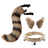 Fluffy Animal Ears Headband Furry Ears Hair Hoop Necklace Tail Set Leather Choker for Halloween Party Fancy Dress