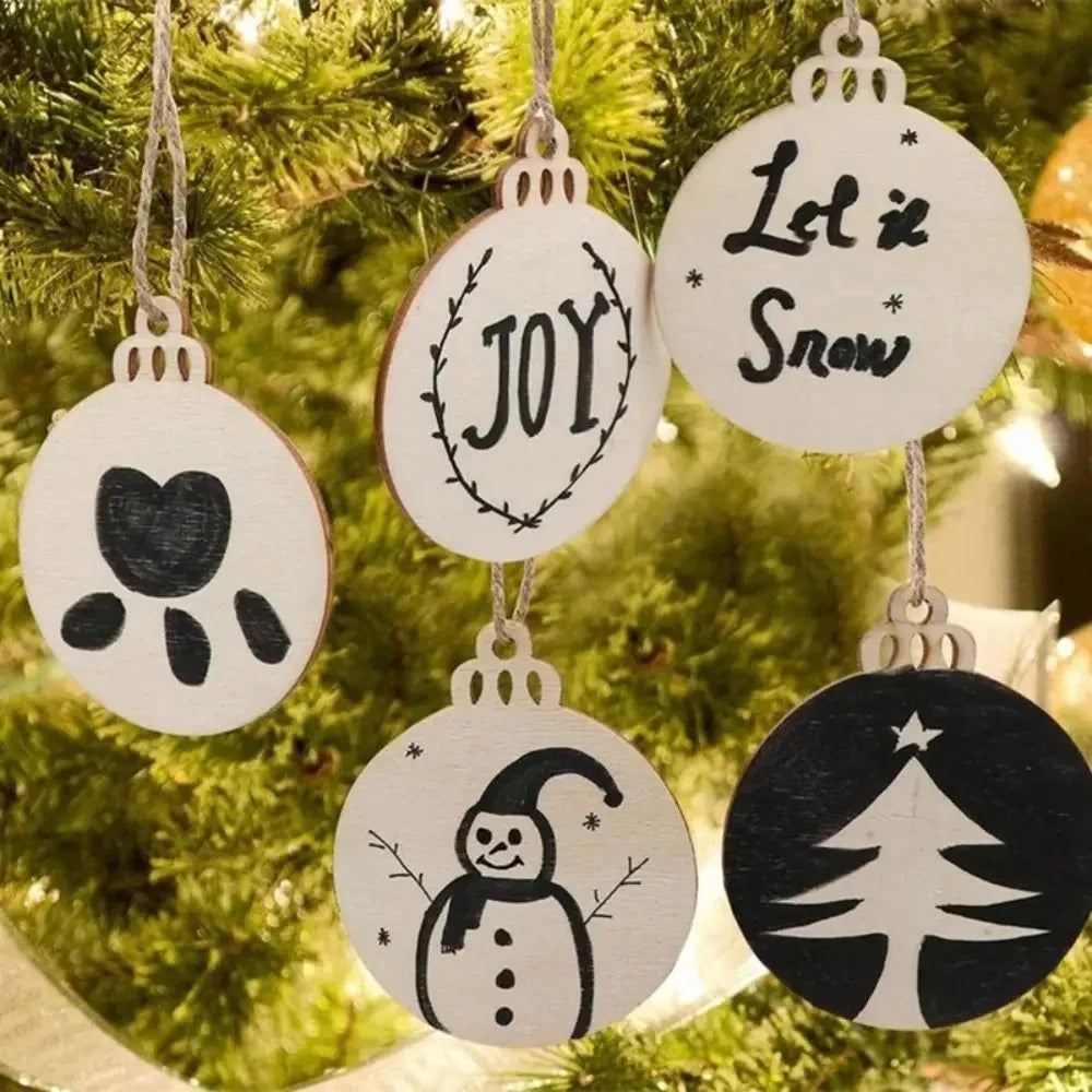 100Pcs Christmas Wooden Round Baubles Tags Christmas Tree Hanging Balls Decoration Kids DIY Craft Ornaments Navidad New Year Toy