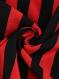 Red and Black Stripes Elastic Waist Gothic Club Clothes Halloween Women Raw Hem Vintage Style A-Line Midi Skirt