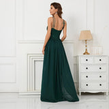 Sexy Green Sequin Evening Dress Party Maxi Dress With Detachable Chiffon Train Women Beading Long Prom Dress