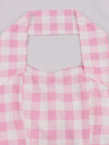 Pink Plaid Dress with Elastic Belt Women Halter Neck Backless 50s Vintage Cocktail Birthday Party Sexy Dresses