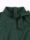 Stand Collar Bow Tie Half Sleeve Green Summer Dresses Evening Elegant Women Formal Occasion A-Line Vintage Long Dress