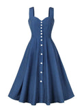 Vintage Polka Dot Pockets Elegant Pleated Long Tank Dresses for Women Sweetheart Neck Single Breasted Summer A-Line Dress