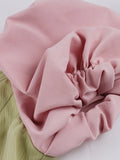 Pink and Blue Patchwork Puff Sleeve Vintage A-Line Dress Women Lace-Up Waist Polyester Dresses Party Night Elegant