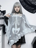 Skeleton Lace Poncho Skull Bones Halloween Cape Day of The Dead Costume for Women Goth Shawl Wrap Poncho for All Season