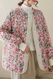 Vintage Flower Print Crop Cotton Jacket For Women Casual Stand Collar Loose Parka Outwear Street Thicken Warm Padded Coat