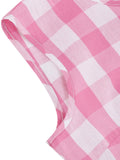 Pink Gingham Print O-Neck Sleeveless Summer Dresses for Women High Waist A Line Vintage Clothes Vacation Elegant Dress