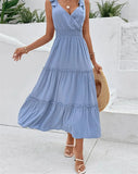 2024 Summer Solid Midi Long Casual Women's Dress Elegant Sleeveless Spaghetti Straps High Waist Party Evening Dresses