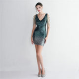 Sexy V Neck Green Sequin Dress Short Party Bodycon Dress Women Evening Prom Dress