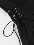 Sweetheart Neck Bat Embroidered Lace-Up Side Black Vintage Dress Women Halloween Party Festival Clothing Cotton Dresses