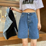 Korean Style Classic Denim Shorts Women Summer Blue High Waisted Shorts Wide Leg Pants Streetwear Stright Jeans Shorts