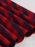 Red Plaid 100% Cotton Summer Rockabilly Vintage Dress Spaghetti Strap Button Front Shirred Back Party Dresses Women