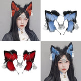 Cartoon Foxes Ear Shape Hair Hoop with Forehead Chain Decors Hair Holder Cosplay Party Headwear for Teenagers Adult